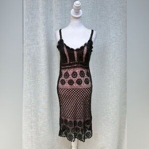 Baldanza  Y2K pink black crochet mini dress